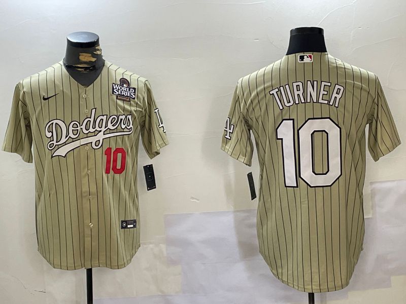 Men Los Angeles Dodgers #10 Turner Green Stripe Game 2024 Nike MLB Jersey style 2->los angeles dodgers->MLB Jersey
